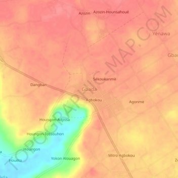 Carte topographique Gbada, altitude, relief