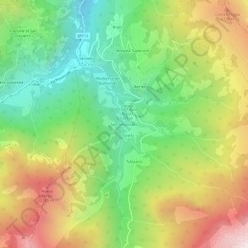 Carte topographique San Sebastiano, altitude, relief