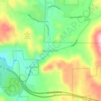 Carte topographique Descanso Junction, altitude, relief