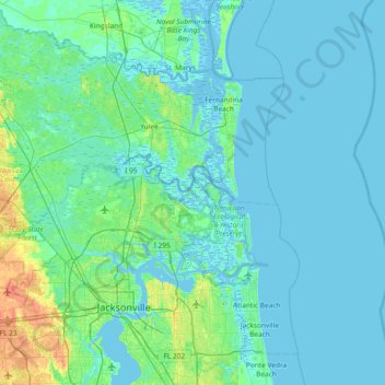 Carte topographique Broward Islands, altitude, relief