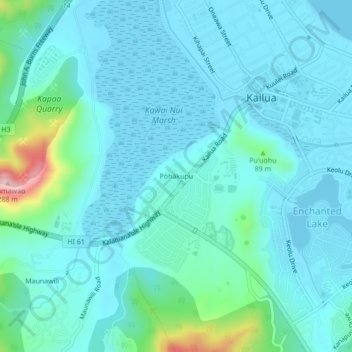 Carte topographique Pōhākupu, altitude, relief