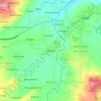 Carte topographique Tegalsari, altitude, relief