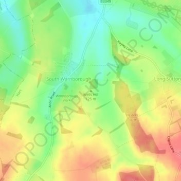 Carte topographique Wells Hill, altitude, relief