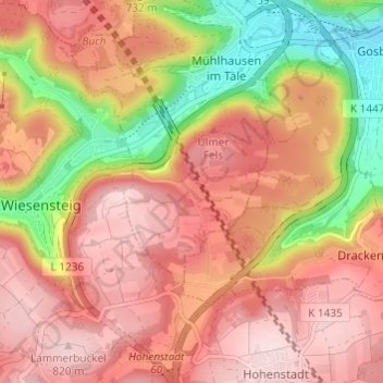Carte topographique Eselhöfe, altitude, relief