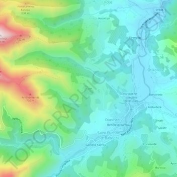 Carte topographique Irube, altitude, relief