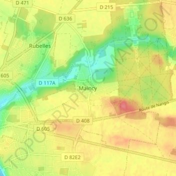 Carte topographique Maincy, altitude, relief