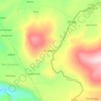 Carte topographique Ccochapucro, altitude, relief