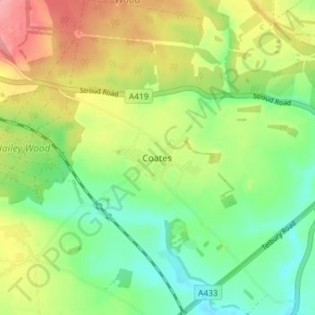 Carte topographique Coates, altitude, relief