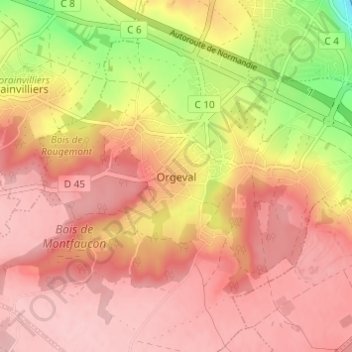 Carte topographique Orgeval, altitude, relief