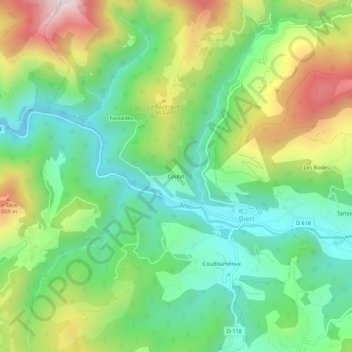 Carte topographique Coulat, altitude, relief