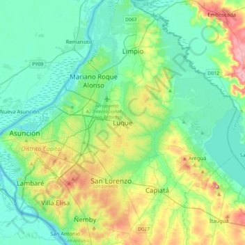Carte topographique Luque, altitude, relief