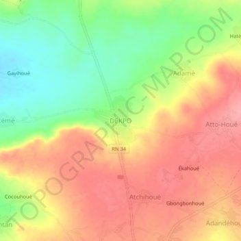 Carte topographique DEKPO, altitude, relief