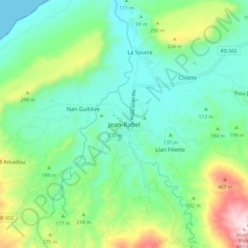 Carte topographique Jean-Rabel, altitude, relief