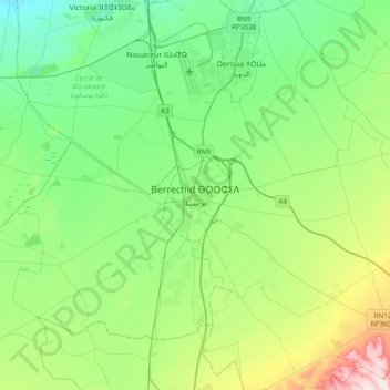 Carte topographique Berrechid, altitude, relief