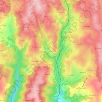 Carte topographique Le Caylus, altitude, relief