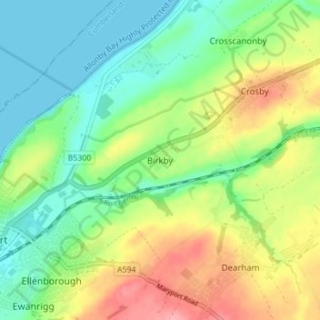 Carte topographique Birkby, altitude, relief