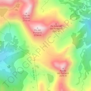 Carte topographique Portarró d'Espot, altitude, relief