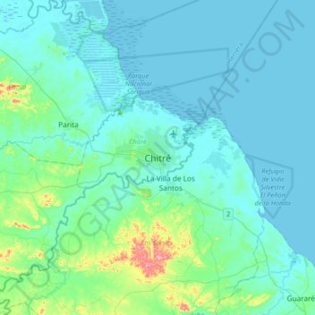 Carte topographique Chitré, altitude, relief