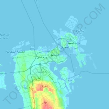Carte topographique Manama, altitude, relief
