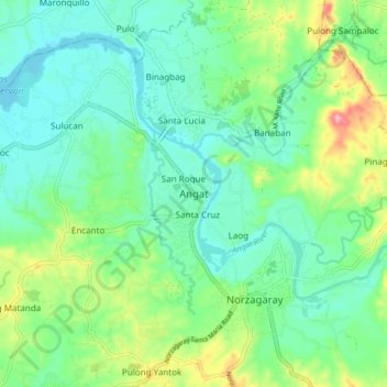 Carte topographique Angat, altitude, relief