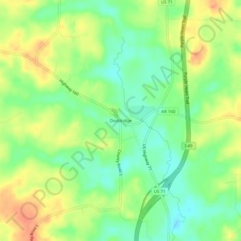 Carte topographique Doddridge, altitude, relief