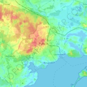 Carte topographique Putbus, altitude, relief