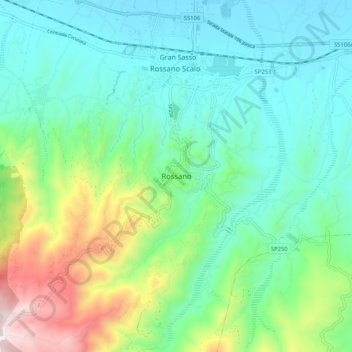 Carte topographique Rossano, altitude, relief