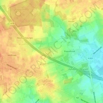Carte topographique Polderhoek, altitude, relief