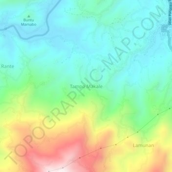 Carte topographique Tampo Makale, altitude, relief