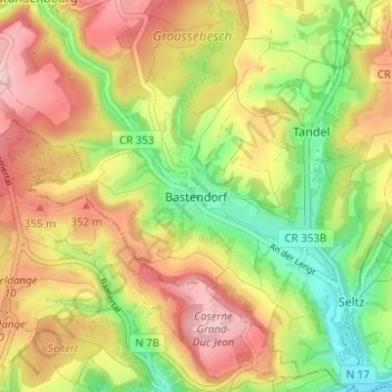 Carte topographique Bastendorf, altitude, relief