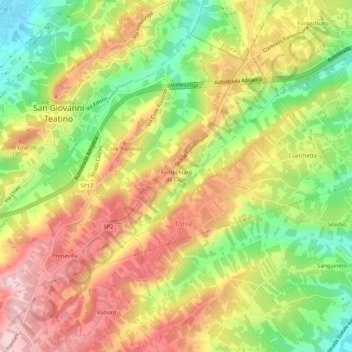 Carte topographique Fontechiaro da Capo, altitude, relief