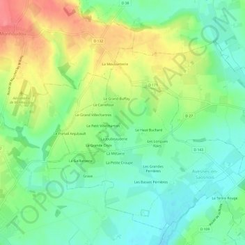 Carte topographique Les Champs Blancs, altitude, relief