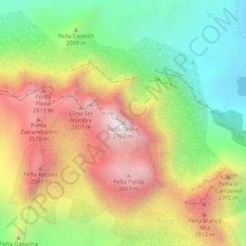 Carte topographique Peña Telera, altitude, relief