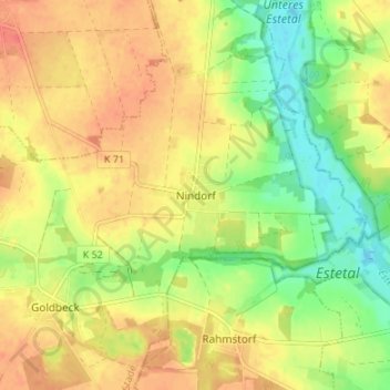 Carte topographique Nindorf, altitude, relief
