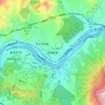 Carte topographique 密地街道, altitude, relief
