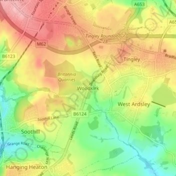 Carte topographique Woodkirk, altitude, relief