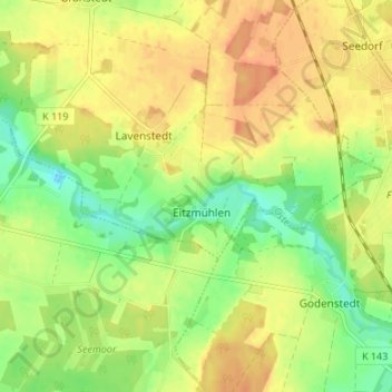 Carte topographique Eitzte, altitude, relief