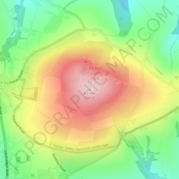 Carte topographique Kit Hill, altitude, relief