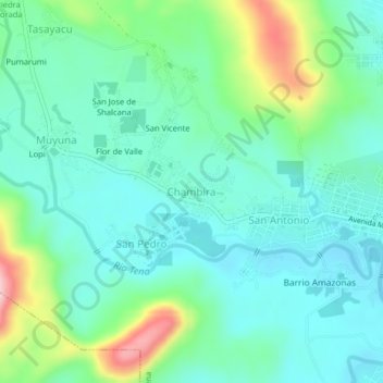Carte topographique Chambira, altitude, relief