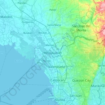 Carte topographique Meycauayan, altitude, relief