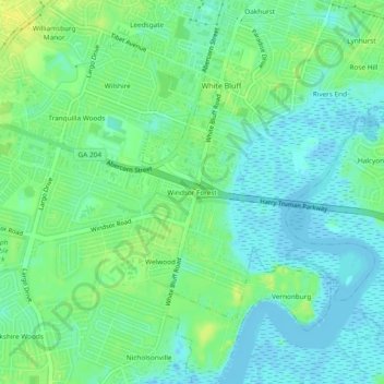Carte topographique Windsor Forest, altitude, relief