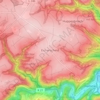 Carte topographique Eicherscheid, altitude, relief