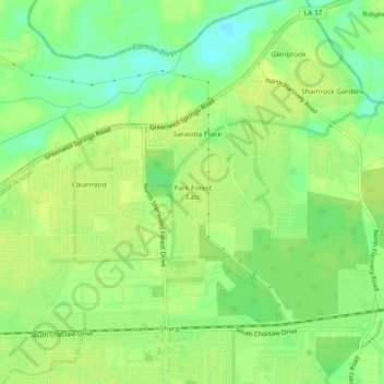 Carte topographique Park Forest East, altitude, relief