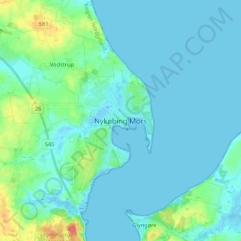Carte topographique Nykøbing Mors, altitude, relief