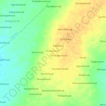 Carte topographique Houanguia, altitude, relief