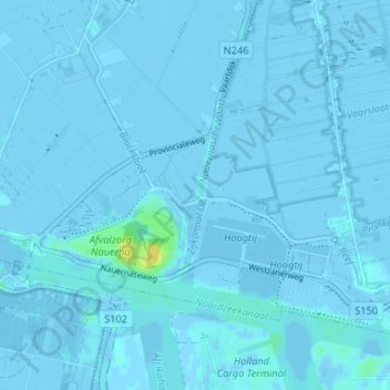 Carte topographique Nauerna, altitude, relief