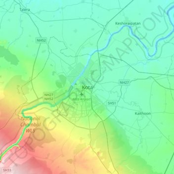 Carte topographique Kota, altitude, relief