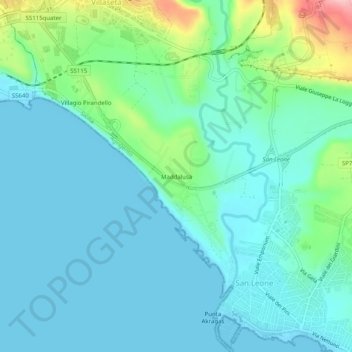 Carte topographique Maddalusa, altitude, relief