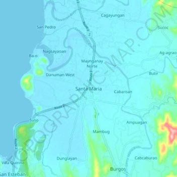 Carte topographique Santa Maria, altitude, relief