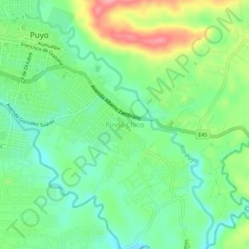 Carte topographique Pindo Chico, altitude, relief